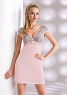 Romantic chemise, lace overlay, short sleeves, leopard (pattern)